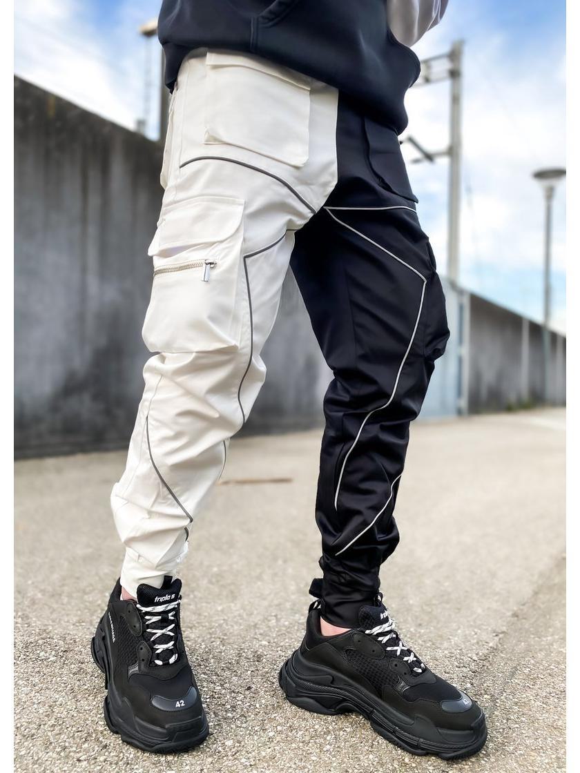 

Европейские и американские мужские черные зауженные повседневные брюки - осенние свободные прямые комбинезоны, модный стиль L чёрный/белый