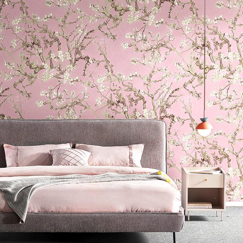 Background Wallpaper for Bedroom, Van Gogh, Pastoral, apricot, Flower, Blue, Oil Painting, Living Room, Home