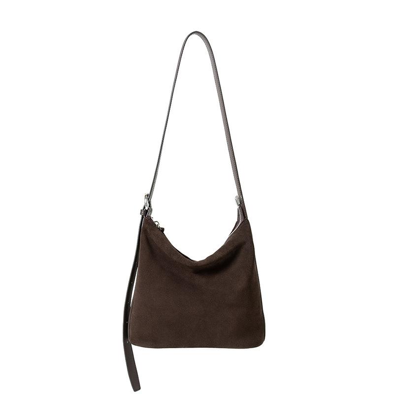 Vintage Suede Leather Single Shoulder Bag 2025 New Style Elegant Light Luxury Crossbody Bag Niche Design Versatile Bucket Bag