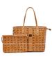Cognac Visetos Monogram Large Tote Bag with Side Drawstrings & Gold Logo Plate for Daily & Travel Use