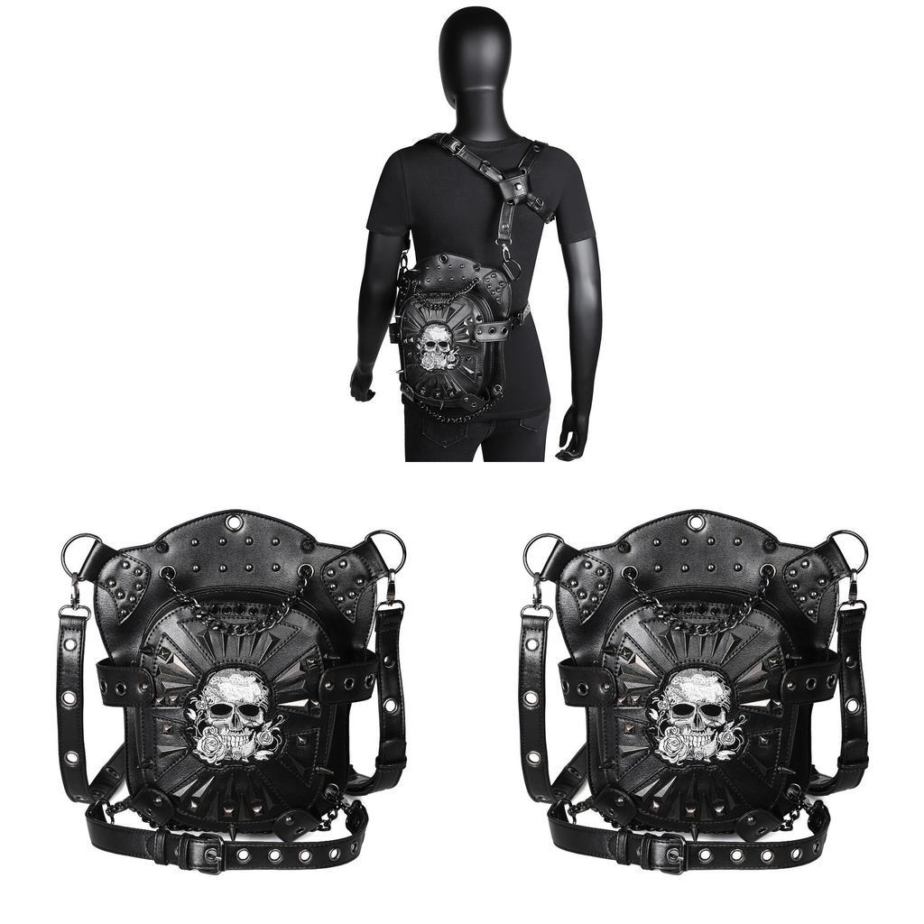 Punk Motorcycle Bag For Women With Pu Material And Chain Strap For Daily Use