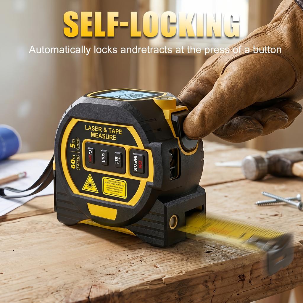 Portable 3-in-1 Digital Laser Tape Measure with 40M Laser and 60MI, HD Display, Meter Inch Foot Units for Building Design