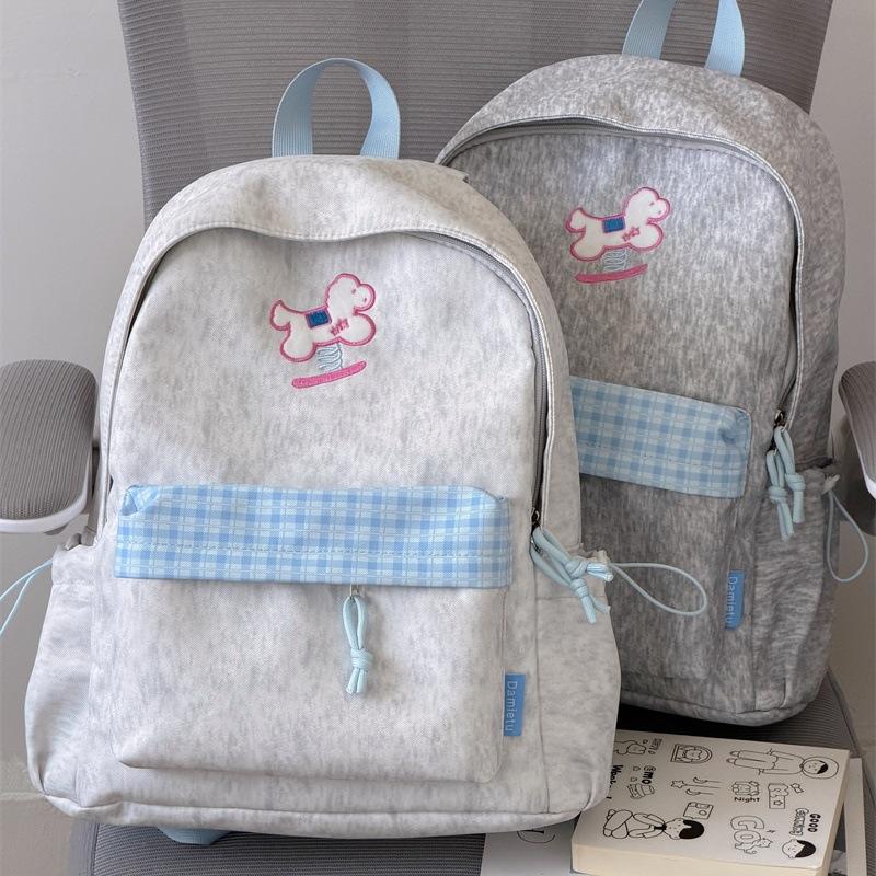 Schooltas schattig klein fris geruit rugzak hoge waarde cartoon geborduurd meisjes rugzak campus middelbare scholier schooltas