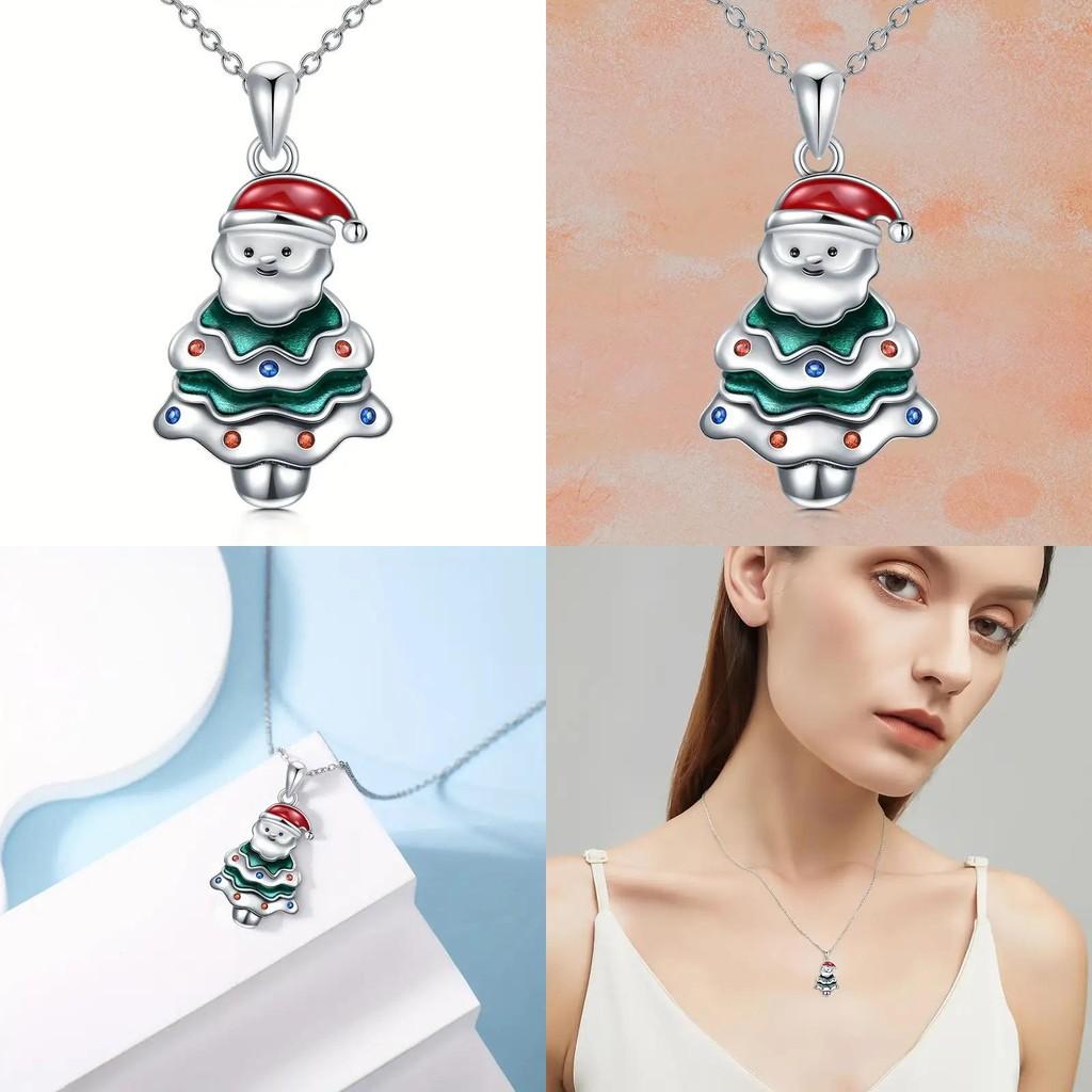 Geometric Christmas Santa Pendant Necklace Inlaid Alloy Holiday Celebration