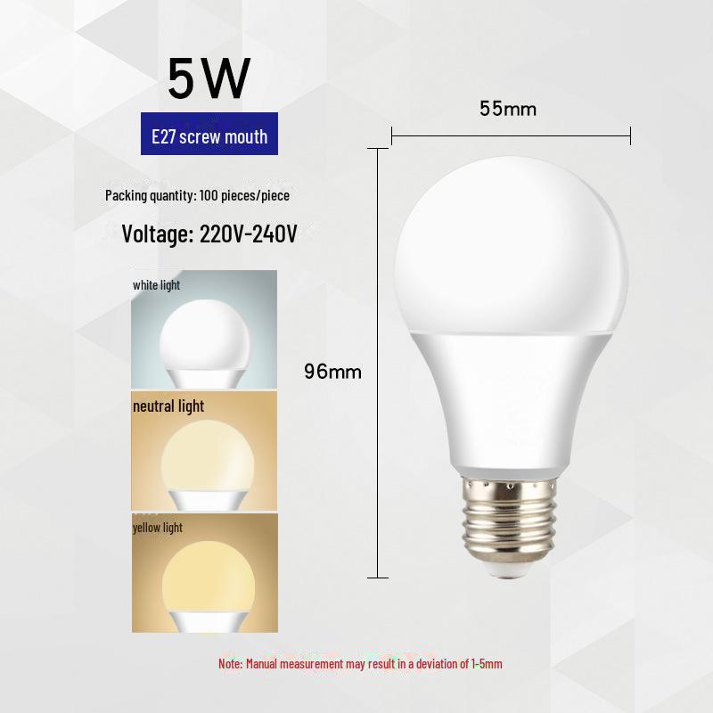 

Трехцветная светодиодная лампа с двухцветным цоколем E27 из алюминия с пластиковым покрытием, сверхяркая, энергосберегающая, с регулировкой яркости. 5W three colors without flicker