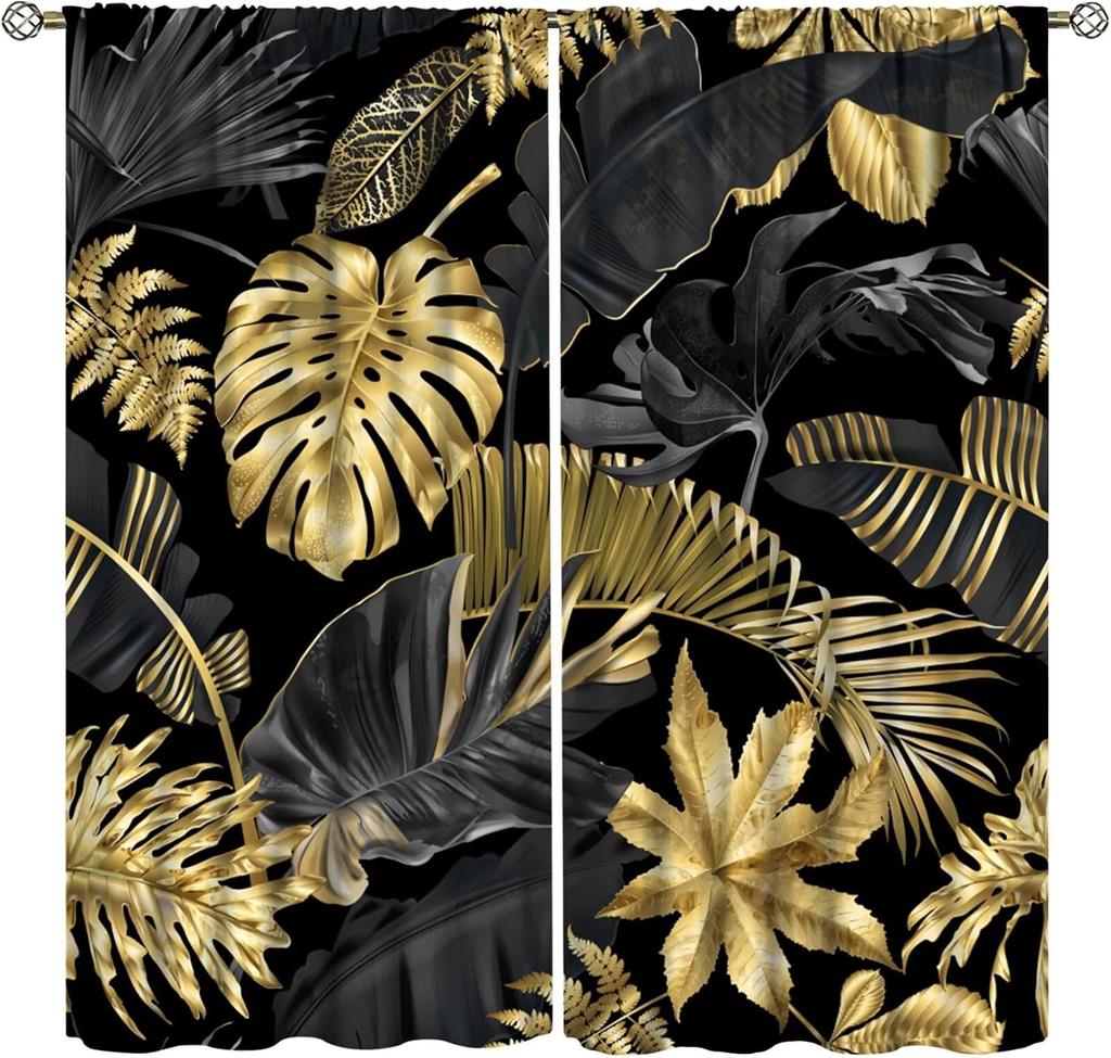 Tropical Palm Leaf Curtains Banana Leaves Theme Green Pink Curtain Living Room Kitchen Bedroom Dorm Home With Rod Pocket Polyester Ideal For Sitting