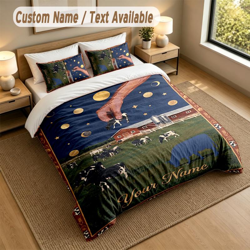 Cow Highland Theme Personalized 3Pcs Bedding Set Custom Text & Name 1 Sheet 2 Pillowcases Household Bedding 1pc