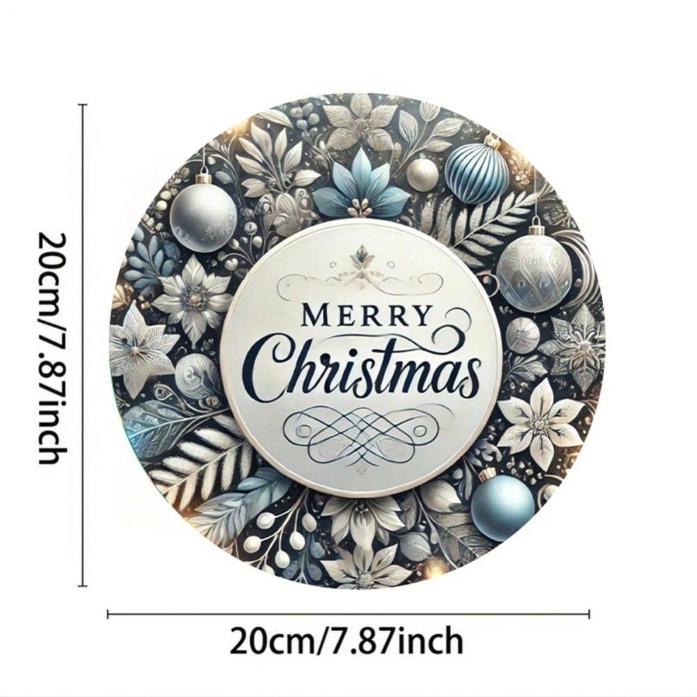 Blue Vintage Iron Merry Christmas Wreath Wall Art Plaque 8x8 Inch Home Cafe Decor