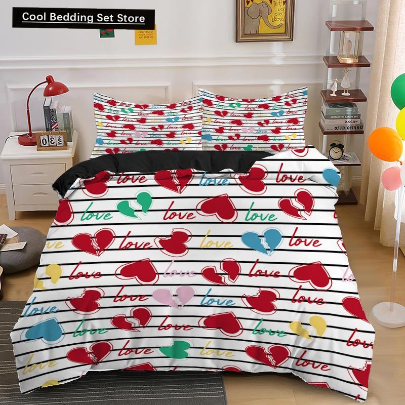 Lover Couple Bed Duvet Cover Set Valentine's Day Gift Heart Shape Bedding Set King Queen Double 2/3pcs Polyester Comforter Cover