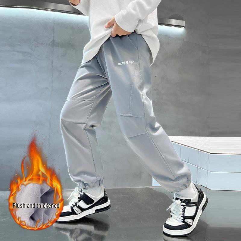 

Boys Fleece-Lined Softshell Pants: Windproof, Waterproof, Thick for Autumn/Winter Hiking and Sports 130 сірий колір
