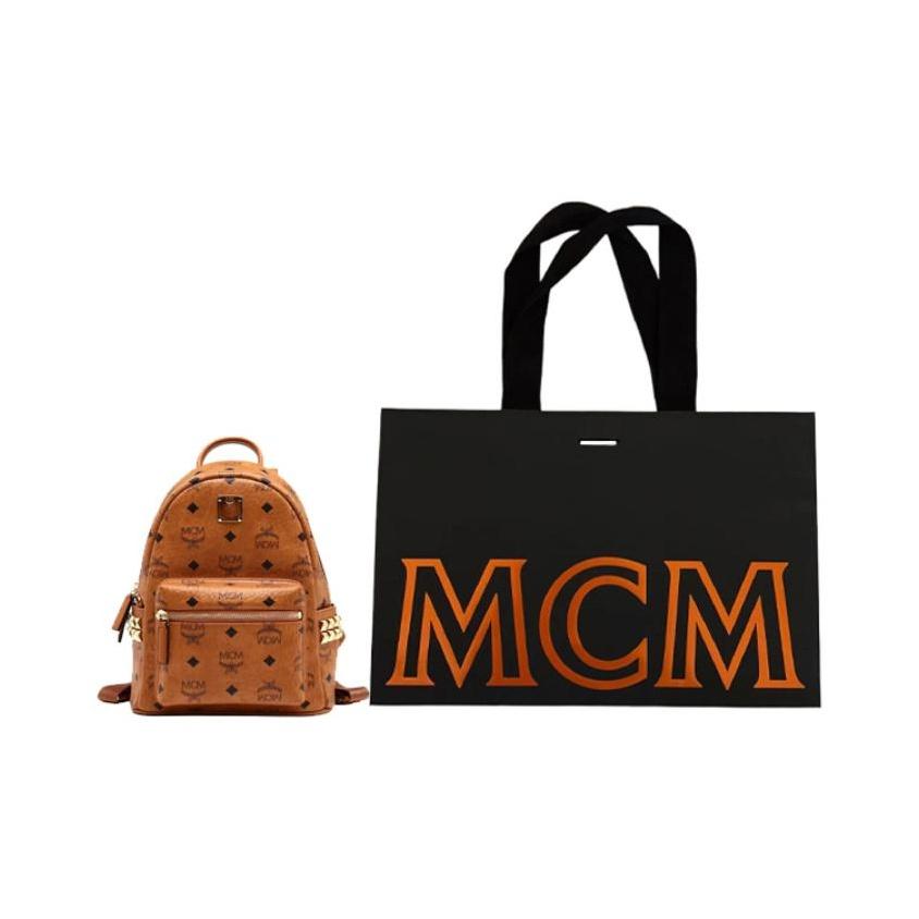 MCM Stark Classic Monogram Print Double-Sided Studded Canvas And Leather Backpack Unisex Backpack Brown Cognac MMKAAVE10CO001