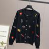 Autumn Women Designer Embroidery Monsters Single Breasted Knitted Sweater Coat Jacket