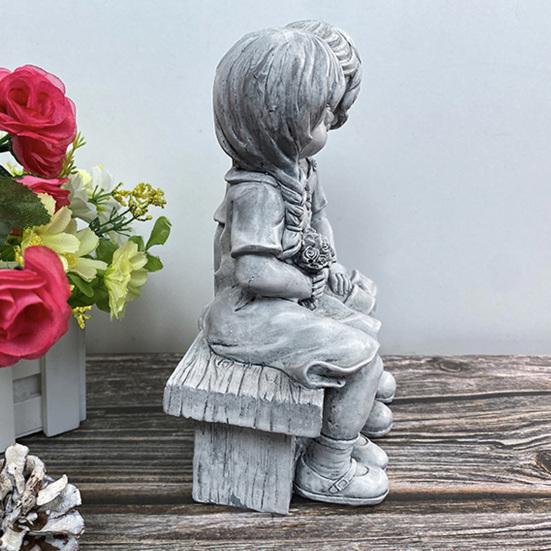 Girl And Boy Garden Statue Kids First Kiss Decorative Sculpture Outdoor Resin Waterproof Ornament for Yard Patio Flower Bed