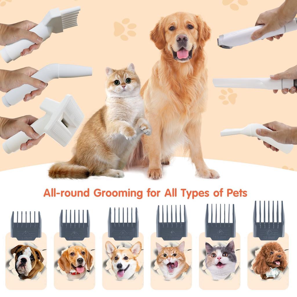Multifunctional Pet Grooming Vacuum, Powerful Suction Dog Hair Trimmer Set with Detangling Brush, Low Noise Pet Hair Vacuum for All Breeds Dogs Cats