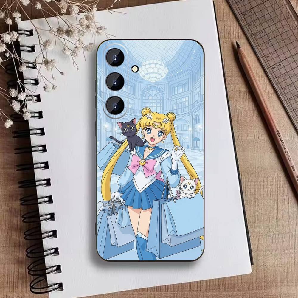 Cartoon S-Sailor M-Moon Phone Case For Samsung Galaxy A73,A21s,A22,A31,A52,A53,A71,A41Soft Black Shell