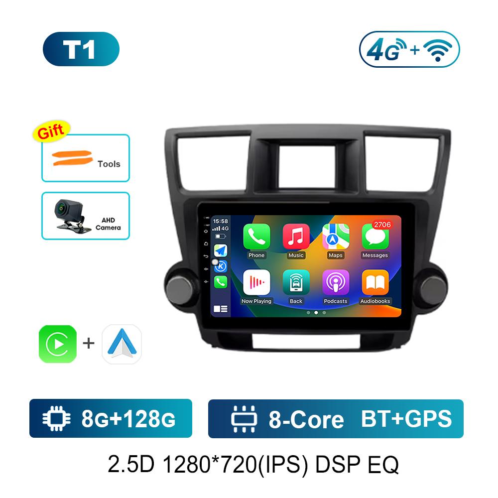 Navigation GPS Car Video Multimedia Player for Toyota Highlander 2007 - 2013 WiFi BT Android OS 4G Carplay Auto Tools DSP Stereo