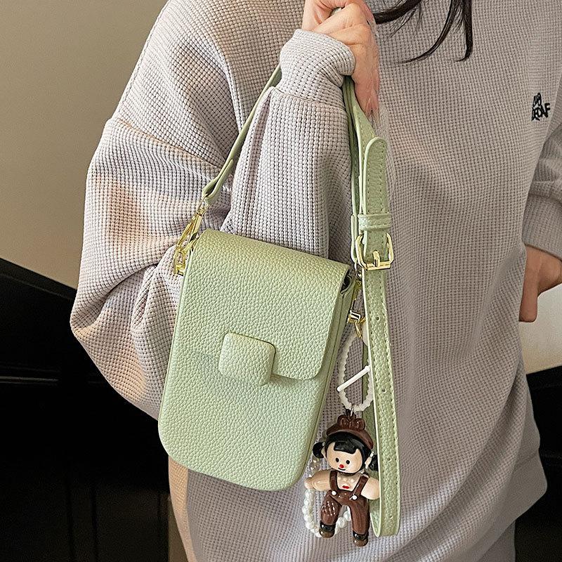 Spring and Summer Dopamine Sweet Simple Wind Mobile Phone Bag Women's Casual Versatile Commuter Advanced Sense Lychee Pattern Messenger Bag