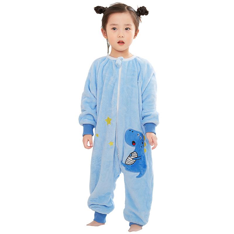 Kinder Flanell Schlafsack mit Beinen Cartoon Einteiler Pyjama Warme Herbst Winter Nachtwäsche 130cm white