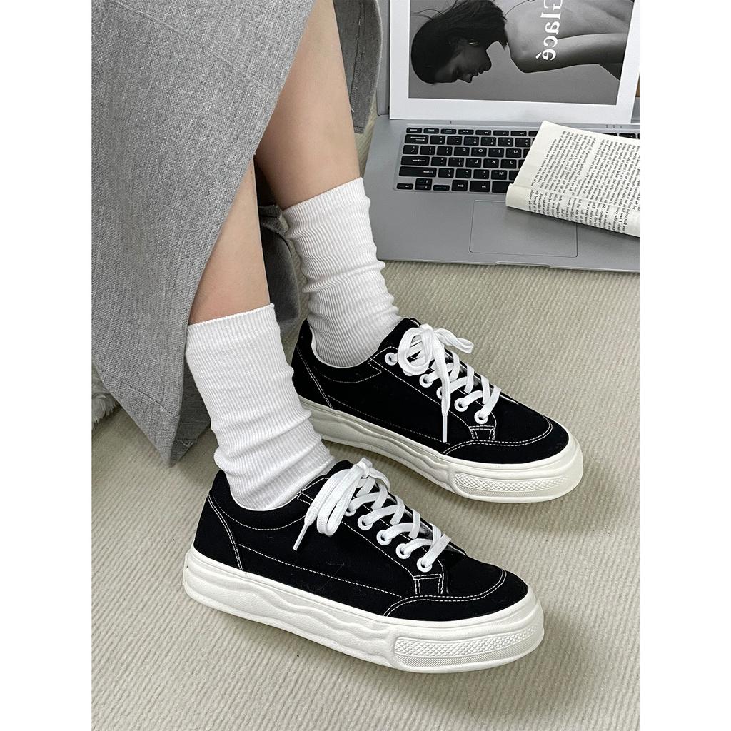 Thick-soled White Canvas Shoes Women's 2025 New Super Fire Little White Shoes Versatile Casual Shoes Soft Baseplate Shoes with Skirts