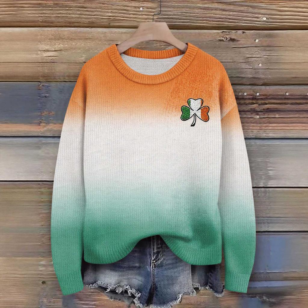 Women'S St. Patrick's Day Sweater Cute Fun Patrick's Day Sweater Spring  Long Sleeve Knitted Sweater