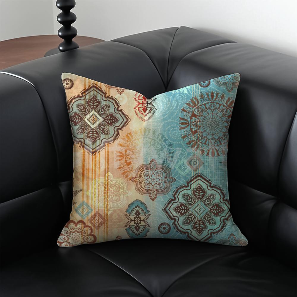 Boho Pattern Ethnic Art Cushion Cover Pillow Case Antidustmite Invisible Zipper Silky Plush Cushion
