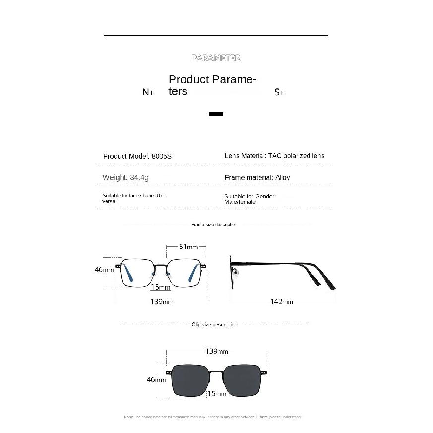 Anti Blue Light Blocking Square Frame 3 in 1 Magnetic set Myopic Polarized Myopia Sunglasses Prescription Optical Glasses