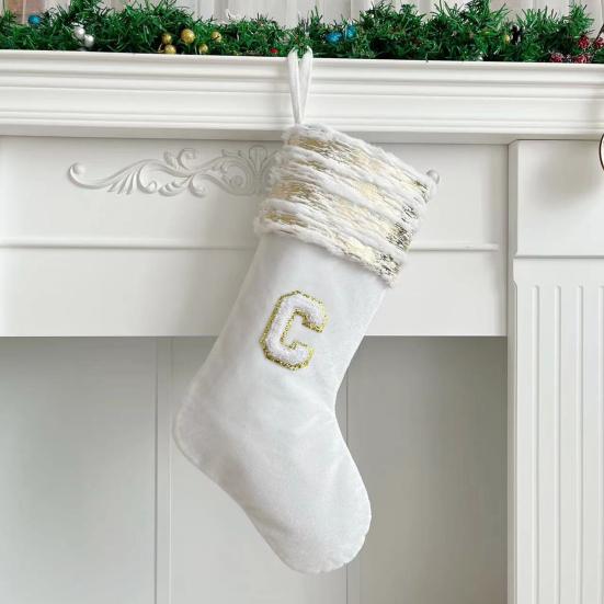 Brodert julestrømpe med snor med stor kapasitet Slitebestandig julebrevsokker hengende dekorasjon