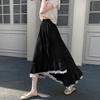 Elegant Lace Trim A-Line Skirt – Summer Women's Asymmetrical Flared Hem Maxi Swing Skirt with Draped Sweet Design