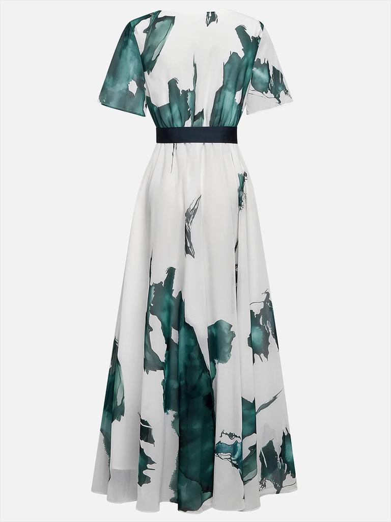 Women's V-Neck Digital Printed Short Sleeve Dress