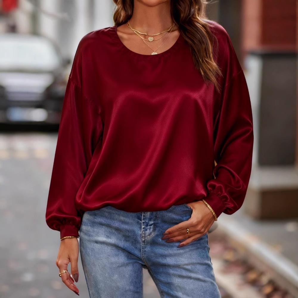 2025 New Women's Casual Round Neck Long Sleeve Pullover Loose Solid Color Multicolor Women's T-Shirt
