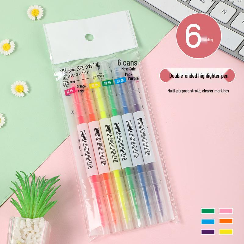 Creative Pastel Dual-Color Double-Head Highlighter for Students and Journaling