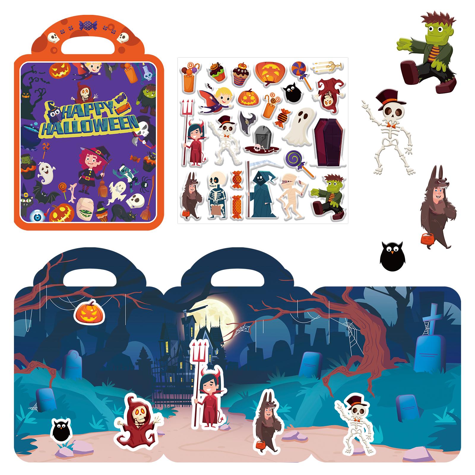 

Halloween 3D Reusable Puffy Stickers, The Tri-Folded Play Scenes, Puffy Stickers For Kids, Perfect For Travel, Screen-Free Fun