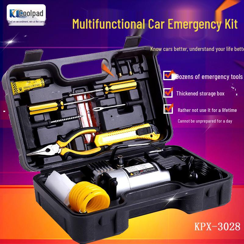Electric High-Pressure Car Tire Inflator with Metal Cylinder and Toolbox