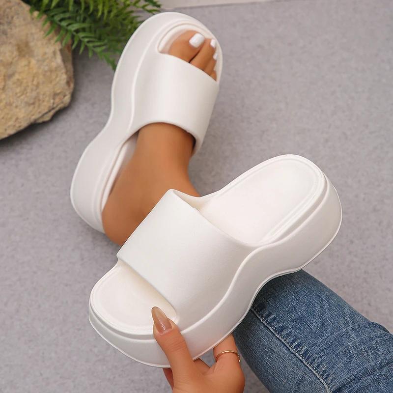 Chunky Platform Slippers for Women Summer Comfortable Wedge Heels Sandals Woman Solid Non Slip Eva Thick Sole Slides Shoes