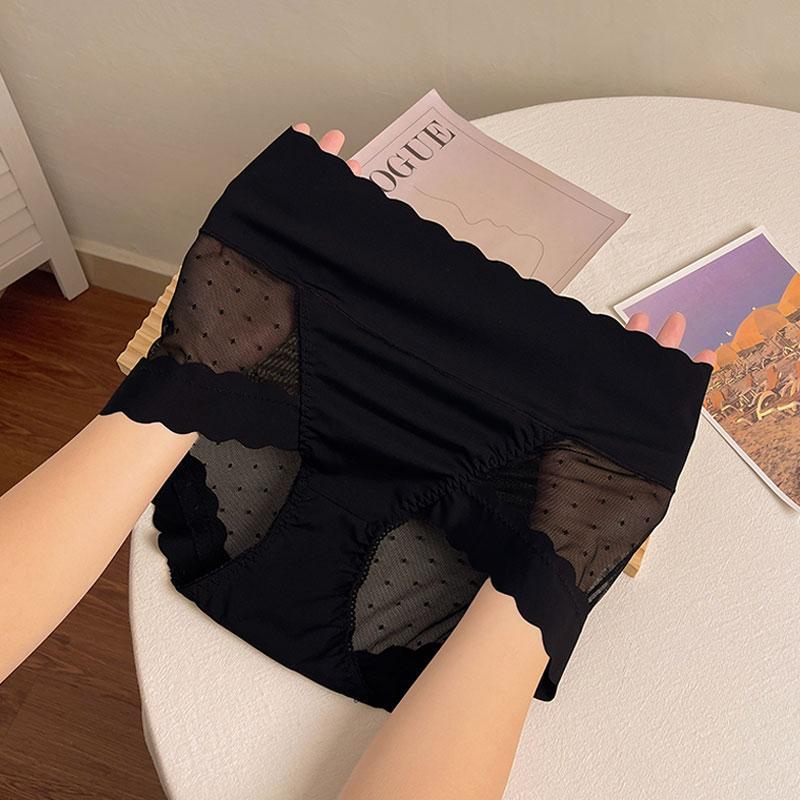 

Бесшовное нижнее белье из ледяного шелка, женское сексуальное кружевное белье, трусики-трусы Desire Wind с высокой талией, сетчатые дышащие треугольные трусики XL чёрный