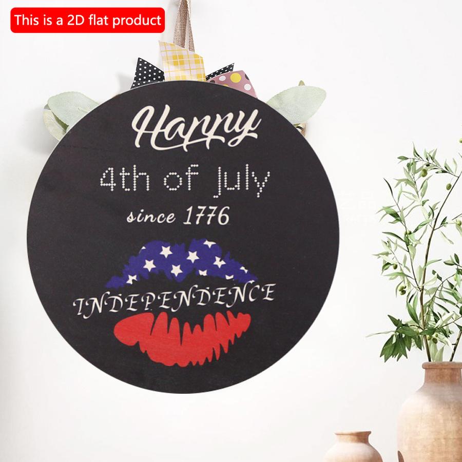 2D flat 20*20cm1pc Happy 4th of July Independence Day Theme Lips pattern wooden door pendant, Stars Symbol Patriotic Awesome Ornament for 4th of July
