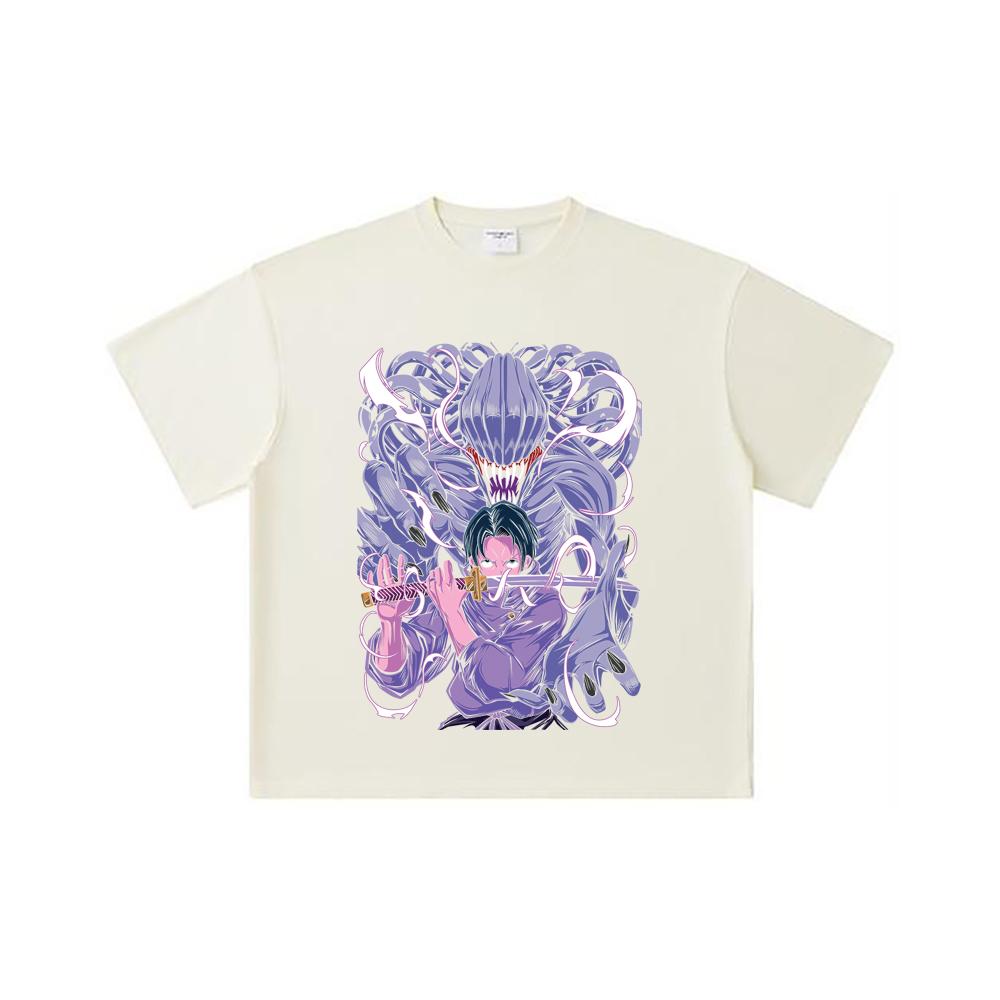 

260 GSM Double Yarn 32 Count 100% Cotton Jujutsu Kaisen V52 Yuta Print Unisex Heavy Cotton T Shirt S абрикосовый