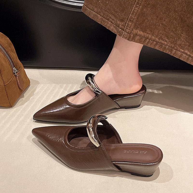 Fashion Mid Heels Women Slippers Designer Pointed Toe Shoes Fad Wedges Slingback Sandals 2025 Summer Elegant Slides New Brand Zapatillas
