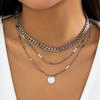 Thin chain multi-layer necklace set female, simple imitation pearl geometric disc, sweet and cold style item