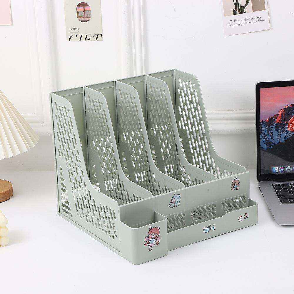 Thickened File Frame Four Columns File Rail with Pen Holder Folder Organizer Archive Information Vertical Desktop File Holder