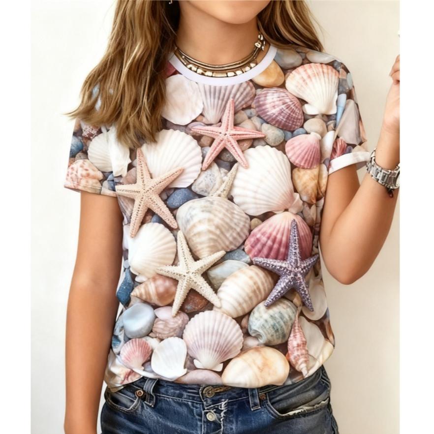 

Children s Cute Multicolor Stone 3D Printing T-shirts Girls Fashion Soft Comfortable T-shirts Kids Top 110