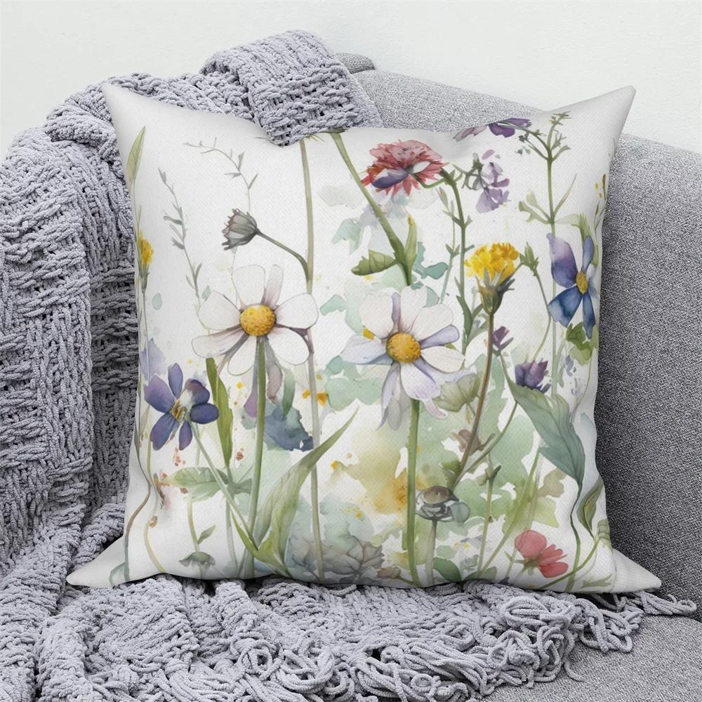 Customizable Watercolor Floral Plant Sofa Bed Cushion Cover Family Room Decor Throw Pillow Cover