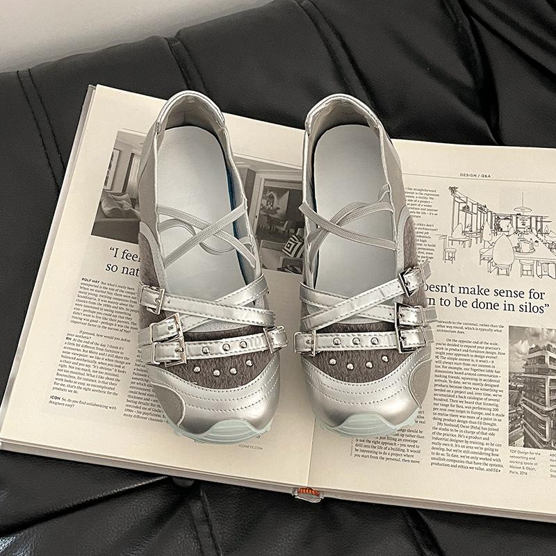 

Ретро французский дизайн балетки женские летняя мода новые заклепки внутренняя платформа одинарная обувь женская обувь 40 серебряный