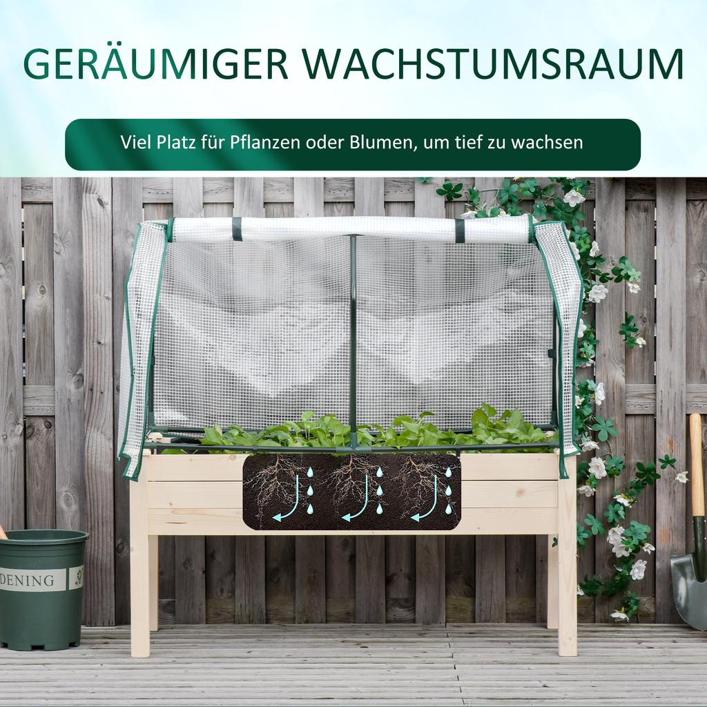 Raised Garden Bed Outdoor Elevated Wood Planter Box W/ PE Cover, Natural