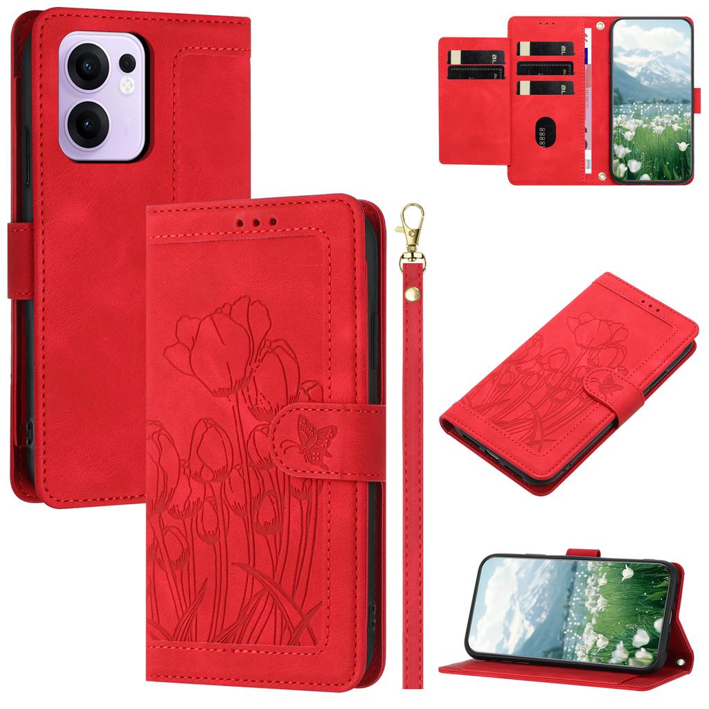 For Oppo Reno13 F 5G (Reno 13 FS 5G)/4G Case Tulip Leather Phone Cover with 5 Card Slots Wallet