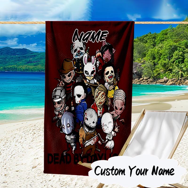Custom Name Halloween Horror Movie Microfiber Beach Towel Super Soft & Absorbent for Bath, Beach, Travel Bath Time Accessory, Fan gifts