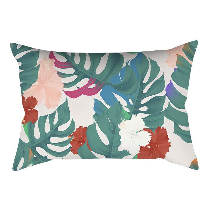 Home Flower and Green Plant Rectangular Waist Pillowcase, Peach Skin Velvet Digital Printed Throw Pillow, Office Waist Cushion Cover