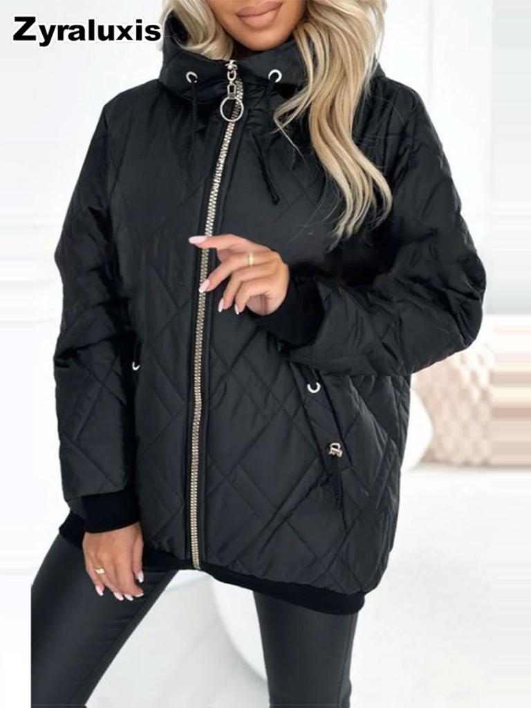 Autumn Winter New Style Oversized Casual Hooded Solid Color Cotton Jacket for Women