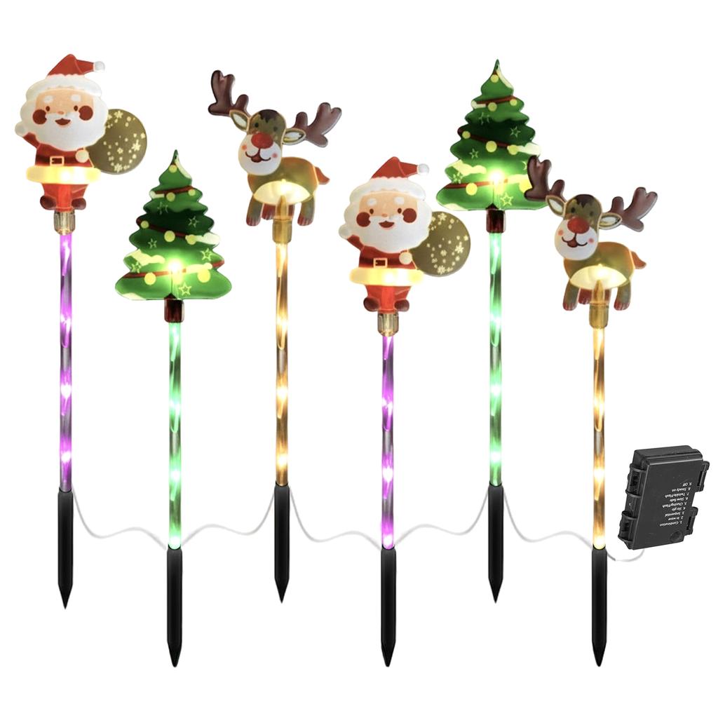 6-Pack Christmas Pathway Lights Solar Christmas Garden Stake Lights Outdoor Yard Lights for Xmas Decorations Outdoor Yard Patio