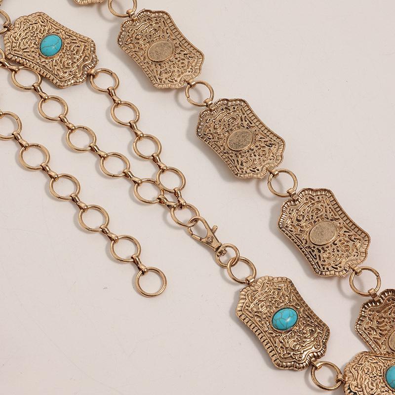 High-end Women's Waist Chain Engraved Turquoise Waist Chain Boho Women's Waist Chain Turquoise Retro Waist Chain